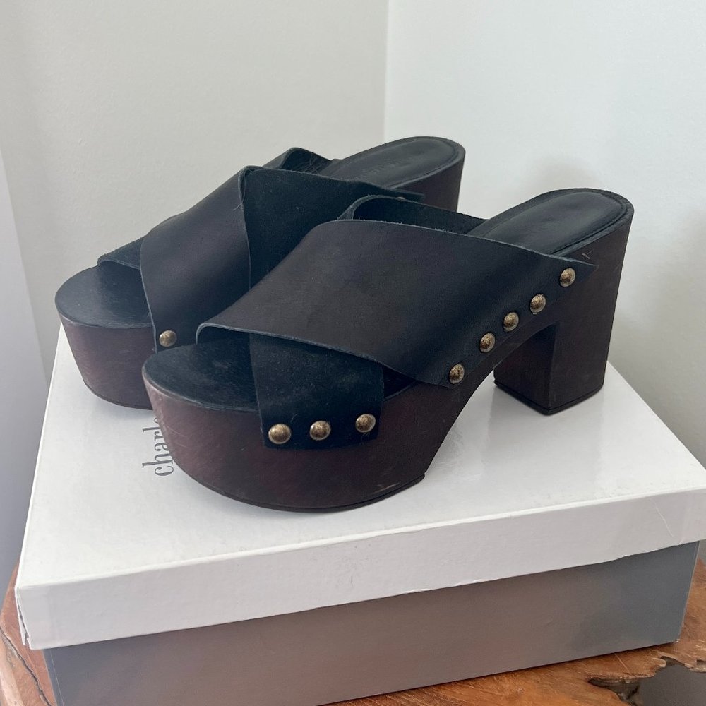 Charles David Leather and Suede Wood Platform Heals, Size 9